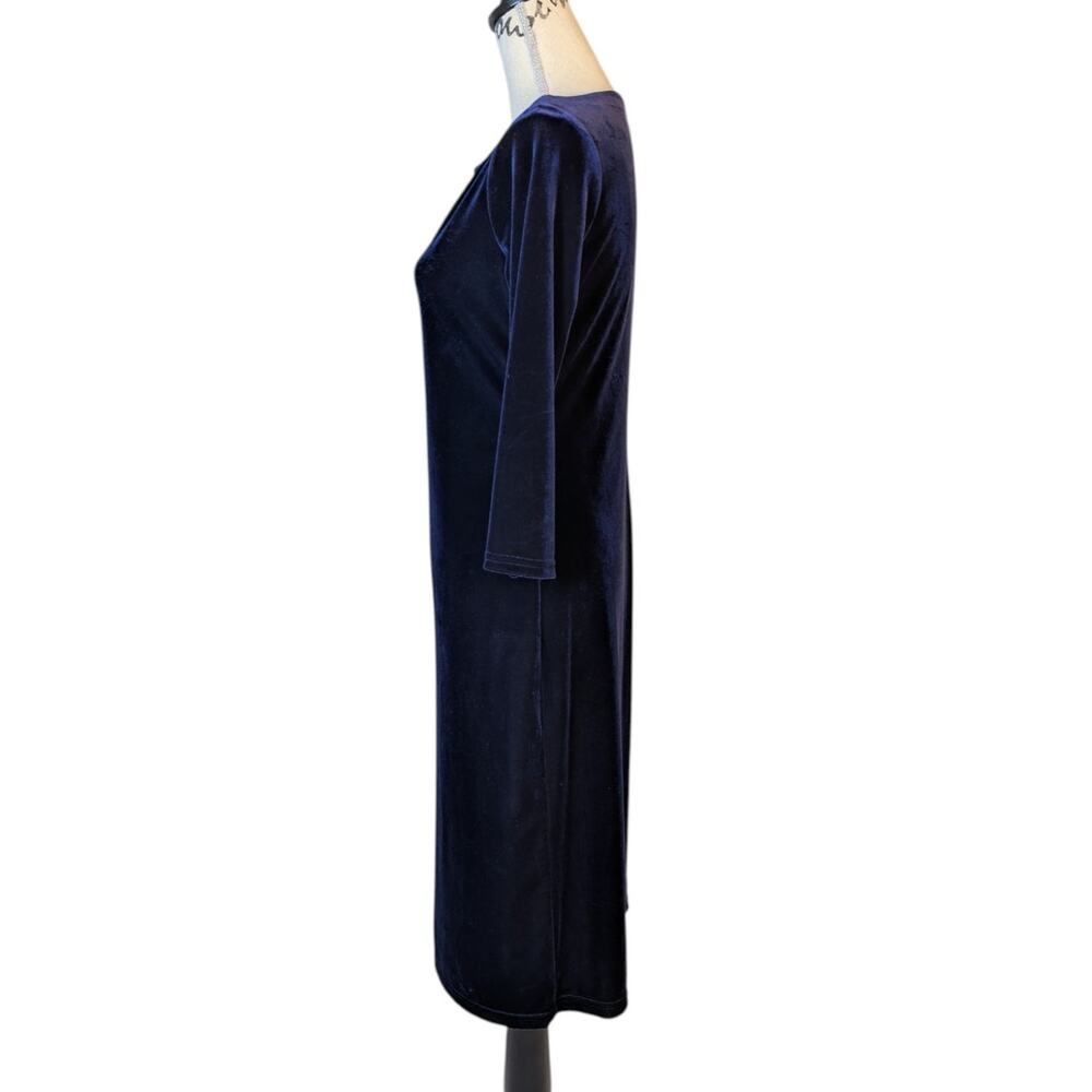 Vintage 90s Kathie Lee Purple Velvet Midi Dress Minimalist Bodycon Cocktail S - Picture 4 of 16